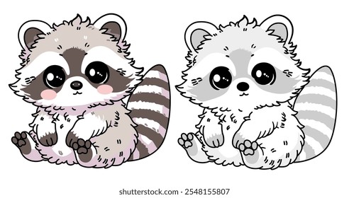 Baby Cute Raccoon, Isolamento, fundo branco, página de coloração.