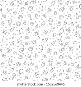 Baby cute seamless pattern. Children texture on white background. Vector illustration in doodle style.
