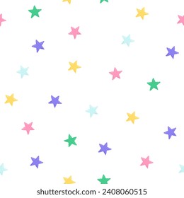 Baby cute seamless pattern with space elements on white background. Hand drawn flat cartoon style. Vector illustration