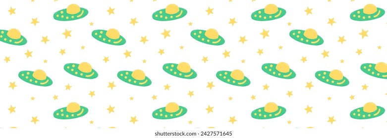 Baby cute seamless pattern with space elements on white background. Hand drawn flat cartoon style. Vector illustration