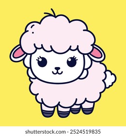 Baby cute sheep with pink color in yellow background