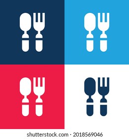 Baby Cutlery blue and red four color minimal icon set