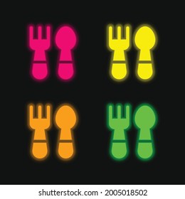 Baby Cutlery four color glowing neon vector icon