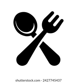 Icono de cubertería de bebé. Silueta en blanco y negro de un tenedor de bebé y cuchara. Ilustración vectorial.