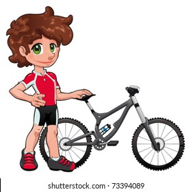 Baby Cyclist. Funny cartoon and vector character. Isolated objects