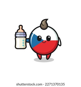 baby czech republic flag badge cartoon character with milk bottle , cute style design for t shirt, sticker, logo element