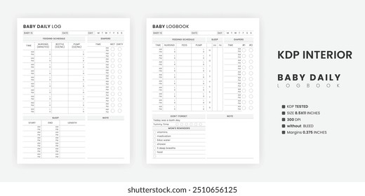 Baby Daily Log Book Vorlage, Minimalist Daily Baby Tracking Journal Buch, druckbare Babyfütterung und Windelprotokoll