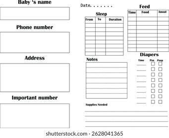 Baby daily log sheet for tracking care