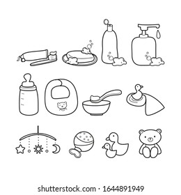 Baby daily vector set in line style