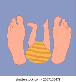 Baby dan Parent Foot Icon Symbol on Purple Background. Flat Vector Illustration.