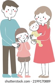 Baby and daughter, father and mother Family of 4