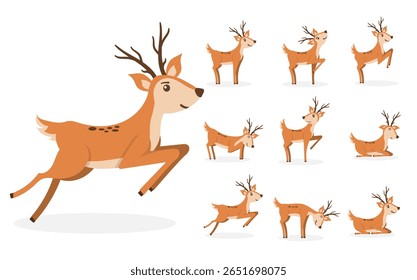 Animal de veado do bebê com sorriso alegre bonito garoto desenho animado isolado vetor de fundo gráfico natureza feliz personagem plano ilustração criança parque asiática desenho divertido vida selvagem mamífero rosto ao ar livre

