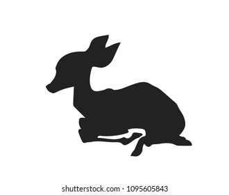 baby deer lying, silhouette, vector, white background
