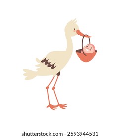 Baby delivery stork carrying an infant gift