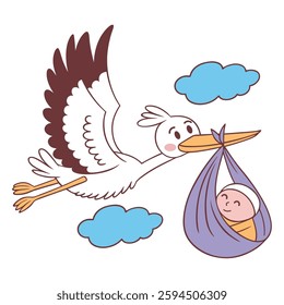 Baby Delivery Stork Carrying Newborn Baby Girl in Pink Pouch