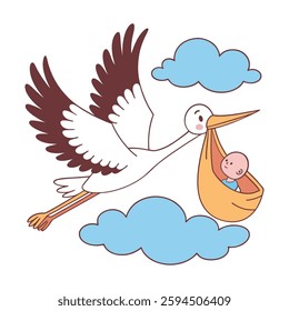 Baby Delivery Stork Carrying Newborn Boy