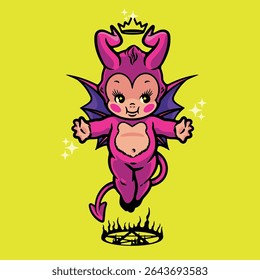 BABY DEMON DOLL CUTE DEMONIC DEVIL HORROR CHARACTER VECTOR ILLUSTRATION FOR CLOTHING OR ROCK POSTER 