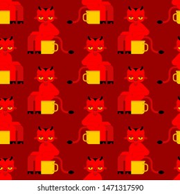 Baby demon pattern seamless. Little red devil background. small fiend on potty toilet ornament. Childrens cloth texture
 
