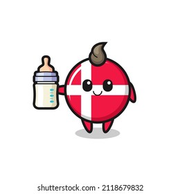baby denmark flag badge cartoon character with milk bottle , cute style design for t shirt, sticker, logo element