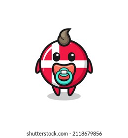 baby denmark flag badge cartoon character with pacifier , cute style design for t shirt, sticker, logo element