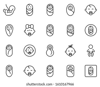 Baby design icons set. Thin line vector icons for mobile concepts and web apps. Premium quality icons in trendy flat style. Collection of high-quality black outline logo