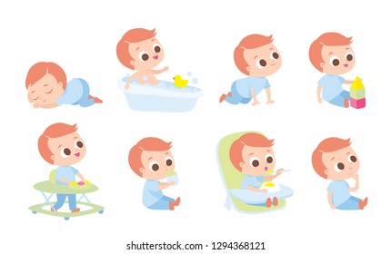 Baby Development, Baby Growth Stages. Care About Baby. Set Of Baby  Characters,