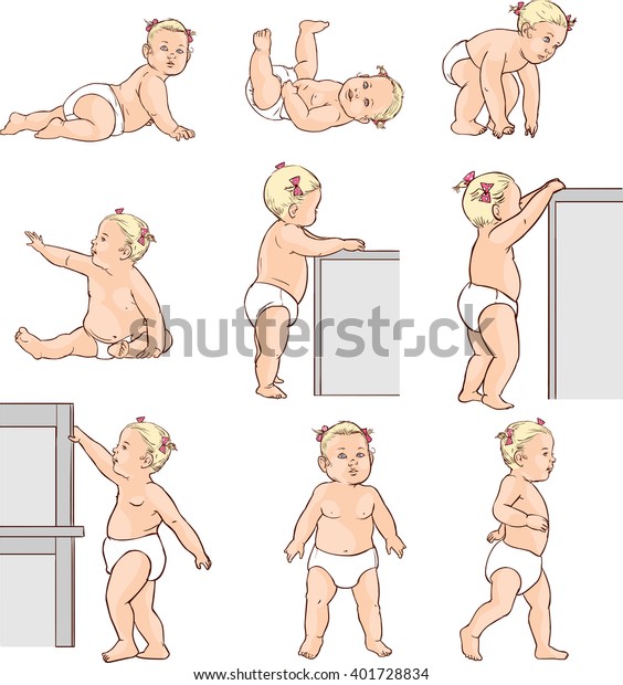 赤ちゃんの開発イラスト 子どもの成長段階 幼児のマイルストーン のベクター画像素材 ロイヤリティフリー