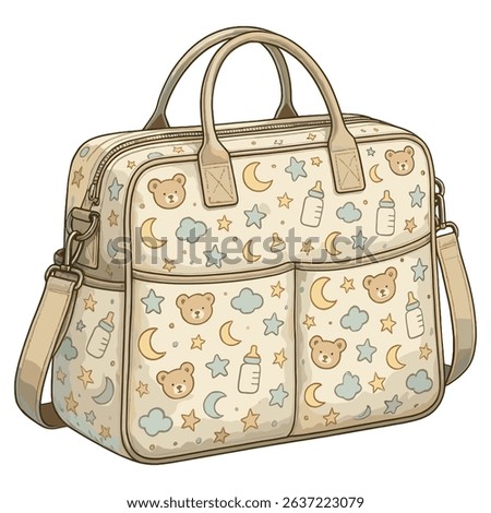 Baby Diaper Bag Vector – Soft Pastel Nursery Pattern with Teddy Bears and Stars