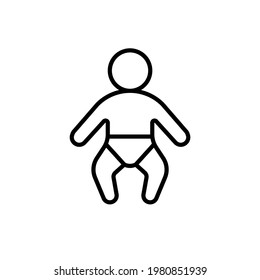 Baby With Diaper Black Line Icon. Child Or Kid. Trendy Flat Isolated Symbol, Sign Can Be Used For: Illustration, Outline, Logo, Mobile, App, Emblem, Design, Web, Dev, Site, Ui, Ux. Vector EPS 10