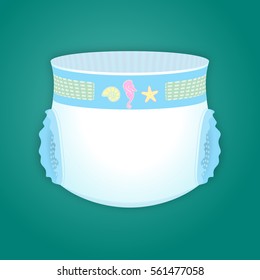 Baby Diaper With Cartoon Toys. Vector Illustration.