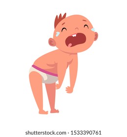 Baby in diaper crying cartoon vector illustration