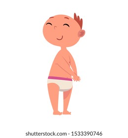 Baby in diaper fingering her hands cartoon vector illustration