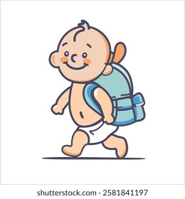 Baby in diaper going school icon vector illustration