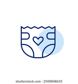 Baby diaper with heart symbol on it. Childcare and essentials. Pixel perfect, editable stroke icon