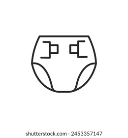 Baby diaper icon. A minimalistic design of a diaper, representing infant hygiene and care. Suitable for resources related to baby care, parenting tips and nursery product listings. Vector illustration