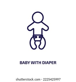 baby with diaper icon from people collection. Thin linear baby with diaper, child, baby outline icon isolated on white background. Line vector baby with diaper sign, symbol for web and mobile