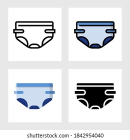 diseño vectorial de iconos de pañales de bebé en línea llena, delgada, contorno y estilo plano.