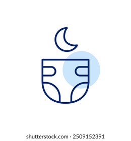 Baby diaper and moon symbol. Night sleep supplies. Pixel perfect, editable stroke icon