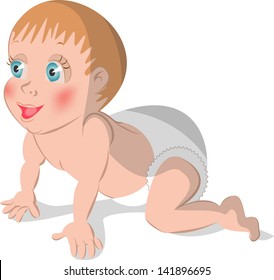 Baby in a diaper on a white background