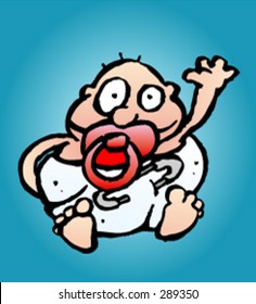 Baby with diaper and pacifier (cartoon style)