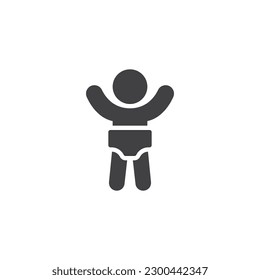 Baby in diaper vector icon. filled flat sign for mobile concept and web design. Baby with raised hands glyph icon. Symbol, logo illustration. Vector graphics