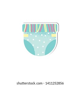 Baby diaper vector isolated. Cartoon style icon of wear for the happy child. Simple object for baby shower card. Accessory for kid comfort. Vector Illustration