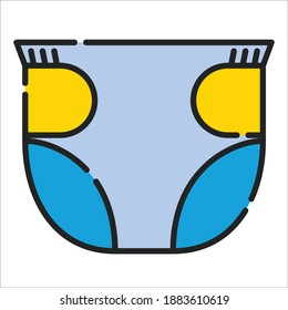 Baby Diapers icon design. Vector, clip art, illustration, color icon design style.
