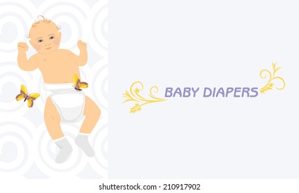Baby diapers. Label for design. Vector