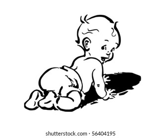 Baby In Diapers - Retro Clip Art