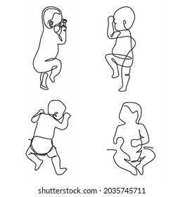 a baby from different angles: front, back, from the side looking right and from the side looking left.