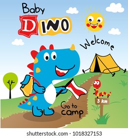 baby dino go to camp cartoon vector illustration