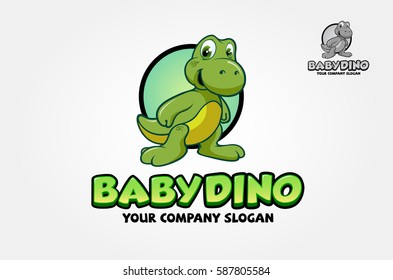 Baby Dino Logo Cartoon Character. Cute baby dinosaur cartoon mascot. Awesome and Unique Logo for your playful company.