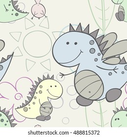 Baby dino seamless repeat wallpaper, vector illustration