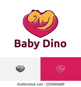 Baby Dino Sleeping Dinosaur Love Heart Child Care Logo